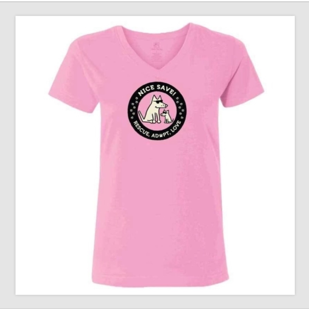 Teddy The Dog “ NICE SAVE”  Women’s V Neck T - Large